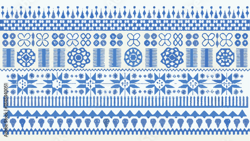Blue and white traditional folk art border designs