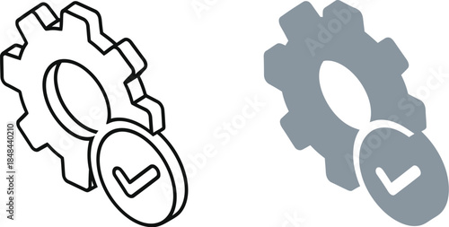 Gear Icon: Conceptual image of a gear and check mark signifying the acceptance and completion of a task. It's a clean and modern design for illustrating various aspects.
