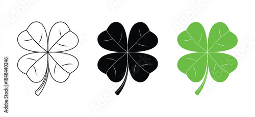 lucky clover leaf icon, four isolated on white, for St. Patrick's Day