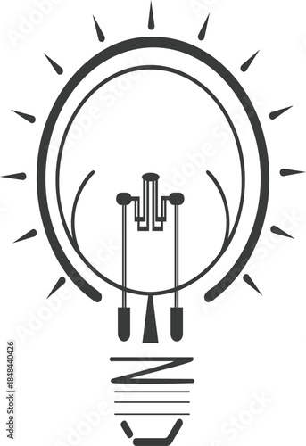 Stylized light bulb with radiating lines and internal filament