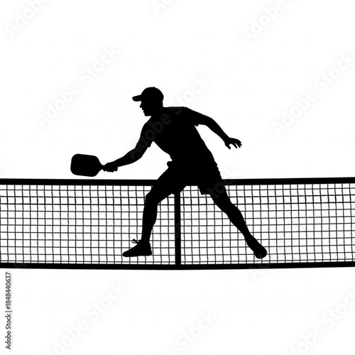 Pickleball Player Silhouette. Modern Racket Sport Athlete Hitting Ball Vector Illustration