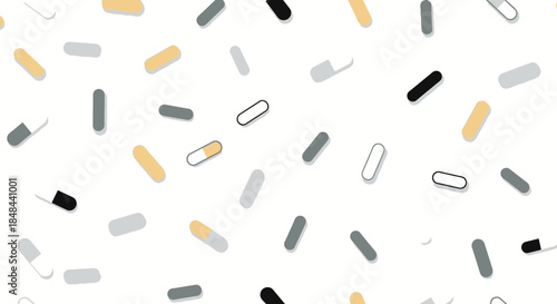 Capsules scattered on white background.