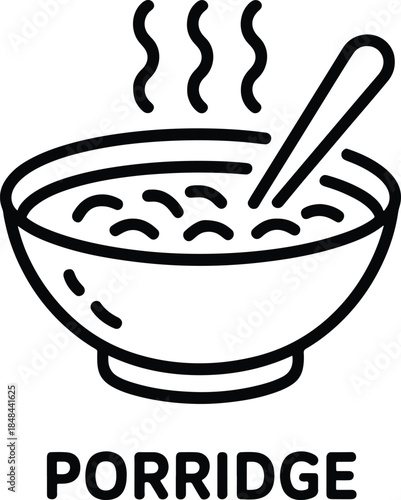 Bowl of hot porridge with spoon illustration