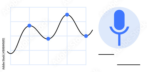 Technology, data analysis, speech recognition, machine learning, audio processing, AI applications. Graph with plotted points and a microphone symbol. Technology and data analysis concept