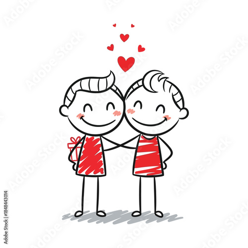 Happy Romantic Couple with Gift Box and Floating Hearts - Cute Illustration Symbolizing Love and Affection