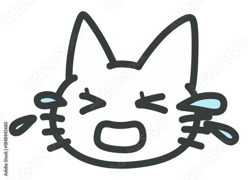 大きな口を開けて涙を流して泣いている可愛い猫のイラスト