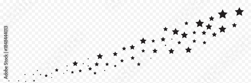 Shooting Star Black. Shooting star with an elegant star trail on a white background. Festive star sprinkles, powder. Vector png. EPS 10.