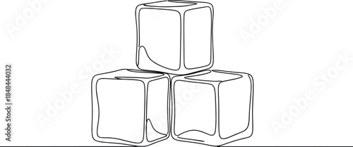 Continuous one line drawing of three ice cubes stacked in a pyramid for minimalist beverage branding cool refreshment concepts and simple modern graphic design