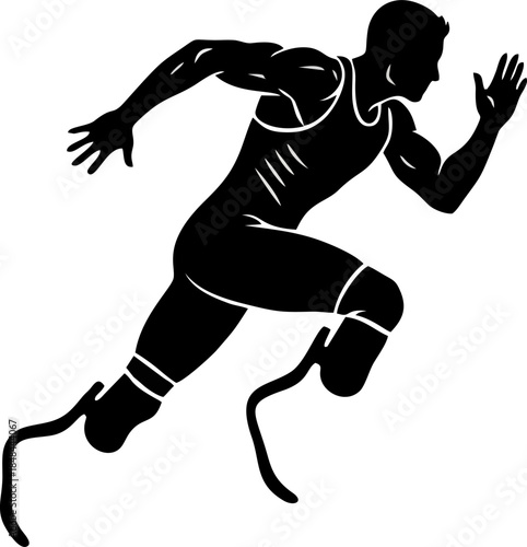 Paralympic Runner Silhouette with Prosthetic Leg. Disabled Sprinter Athlete Vector for Inclusive Sport Concept