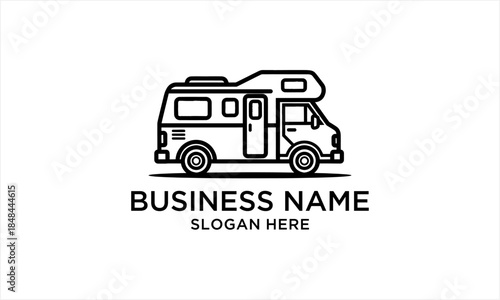 Minimalist Line Art RV Camper Van Logo Design for Travel and Adventure.