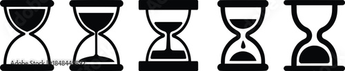 Set of hourglasses silhouette. Hand drawn hourglasses silhouette isolated on white background. Vector illustration.