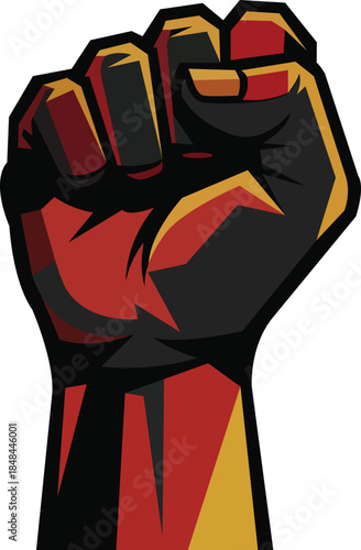 Clenched Fist with Red and Yellow Stripes Symbolizing Strength