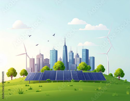 Sustainability and Green Energy Concept Illustration with Eco Friendly City