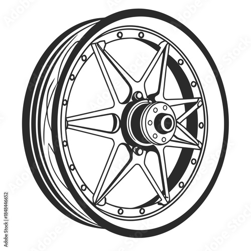 Hybrid motorcycle rim with embedded bolts wheel black and white