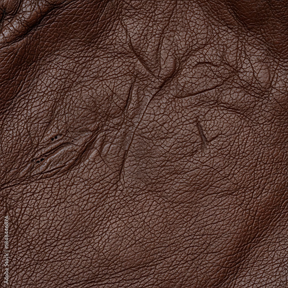 Fototapeta premium Close-up of Rich Brown Leather Texture Showing Fine Grain and Wrinkles