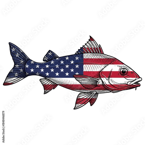 American flag bonefish fish fishing illustration logo vector image t shirt design
