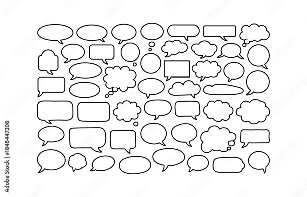 Fototapeta premium Assortment of Black Outline Speech and Thought Bubbles on White speech bubble talk