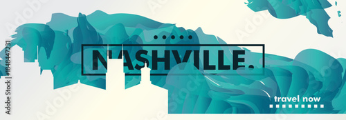 Nashville, Tennessee USA city banner with skyline, cityscape, landmarks. Horizontal travel vector illustration layout for website, page, presentation, header, footer