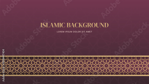 Islamic Arabic Golden Ornamental Border Geometric Pattern Luxury Background with Copy Space