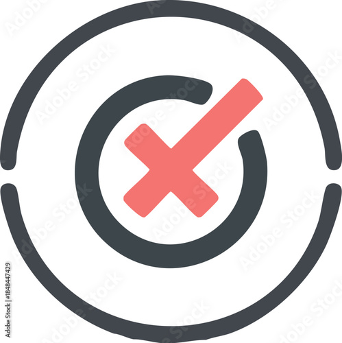 Line art vector graphic icon symbolizing a failed operation or incorrect data entry, prominently featuring a red cross within a circle for user interface feedback