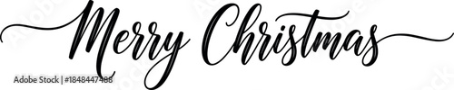 Elegant "Merry Christmas" black script calligraphy for holiday greeting cards festive party invitations and seasonal winter branding graphic design