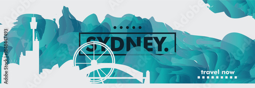 Sydney, Australia city banner with skyline, cityscape, landmarks. Horizontal travel vector illustration layout for website, page, presentation, header, footer