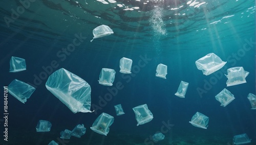 Plastic Bags Floating Underwater Revealing the Invisible Crisis of Ocean Pollution Beneath the Surface