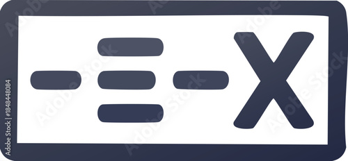 Minimalist dark blue rectangle with horizontal lines and the letter X inside, representing a close or exit icon