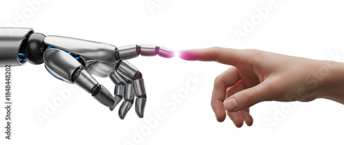 Human and robot hand touching fingers transparent background cutout png