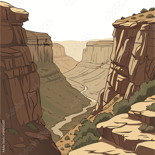 Canyon cliffs with deep gorge and river landscape