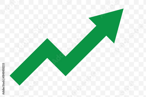 A simple red line graph with an upward trend and arrow indicating growth and progress