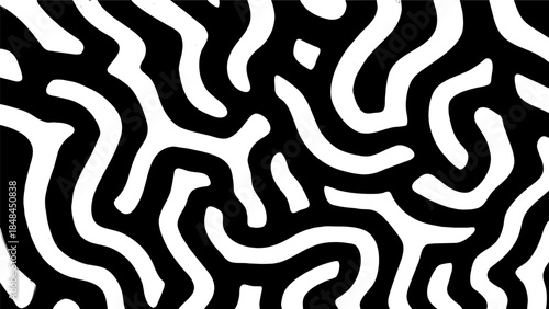 Vector organic pattern of line and dots maze and irregular cells on white background. Black white squiggle pattern