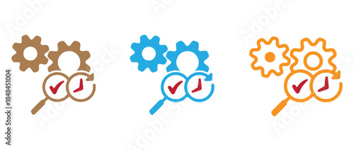 variations of an icon depicting a hand receiving a gear with a check mark, isolated on white.