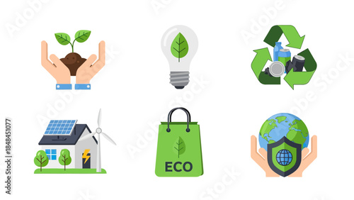 Eco-friendly Icons Representing Sustainability and Renewable Energy