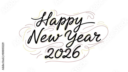 Elegant Happy New Year 2026 Calligraphy - Decorative Black Script