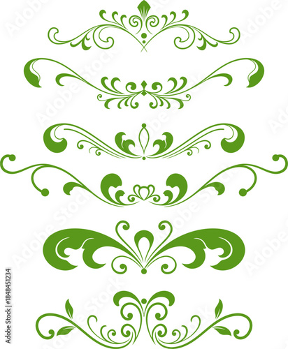 Elegant Green Swirl Flourish Dividers and Ornaments Collection