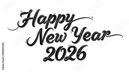 Happy New Year 2026 Calligraphy - Modern Black Script Design