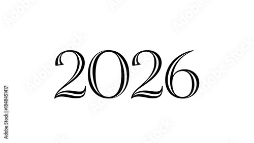 2026 New Year Number Outline - Black and White Elegant Typography