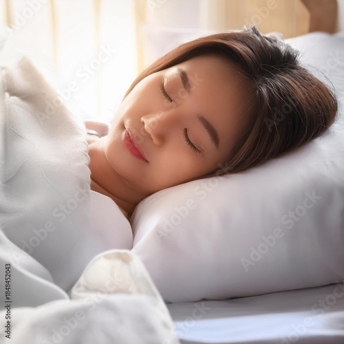 寝室で眠る若い女性