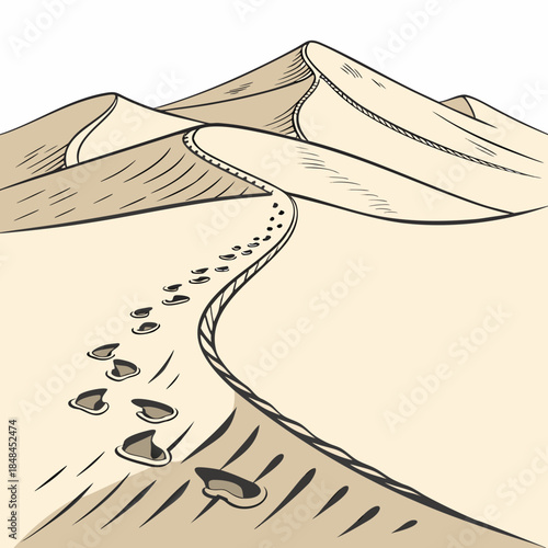 Desert dunes with footprints sand beige