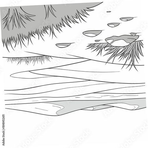 Minimalist arctic landscape with snowdrifts and ice floes