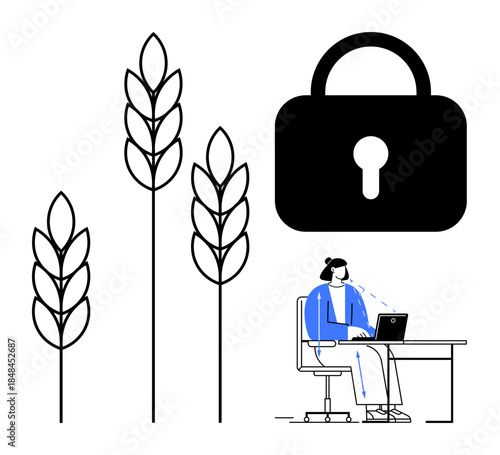 Cybersecurity concept. Cybersecurity protecting agricultural data through secure technology use. Cybersecurity merging farming and digital solutions. For agritech, farming technology, cybersecurity