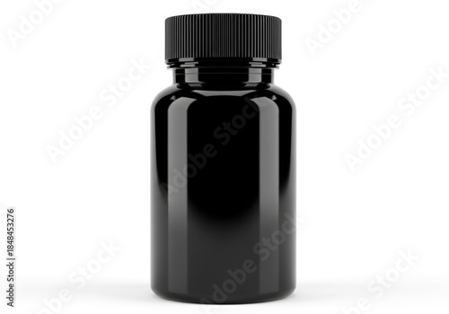 Sleek dark plastic bottle with ribbed screw cap for packaging