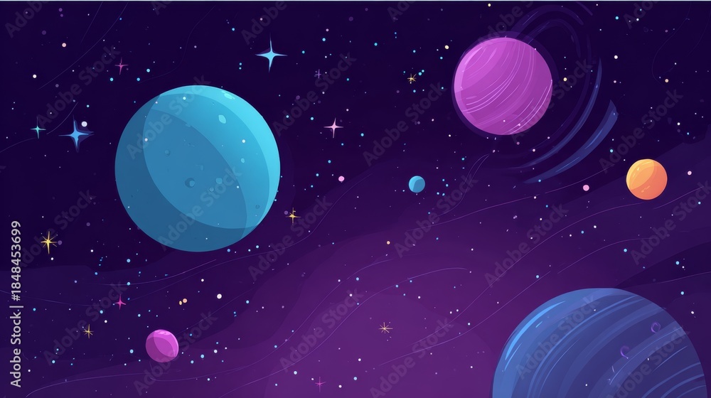 Fototapeta premium Celestial Canvas: Journey through the vast cosmic expanse. Explore the beauty of celestial bodies against a backdrop of deep blues and purples. Discover the serenity of space