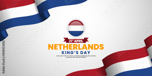 Dutch waving ribbon flag for Netherlands kings day banner design