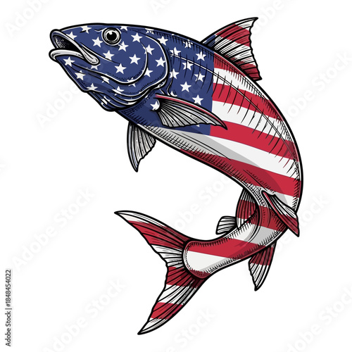 American flag bonefish fish fishing illustration logo vector image t shirt design