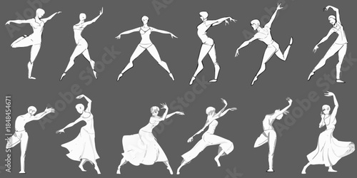 Dynamic dance poses a collection of stylized figures in motion