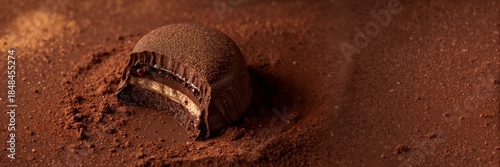 An ancient brown wooden cross section shows detailed nature textures resembling sweet chocolate art on an old stone surface