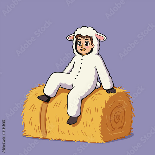 Funny cartoon illustration of a smiling cowboy man with his dog companion