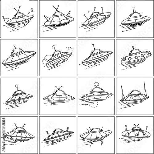 UFO sketches set flying saucers collection vector.